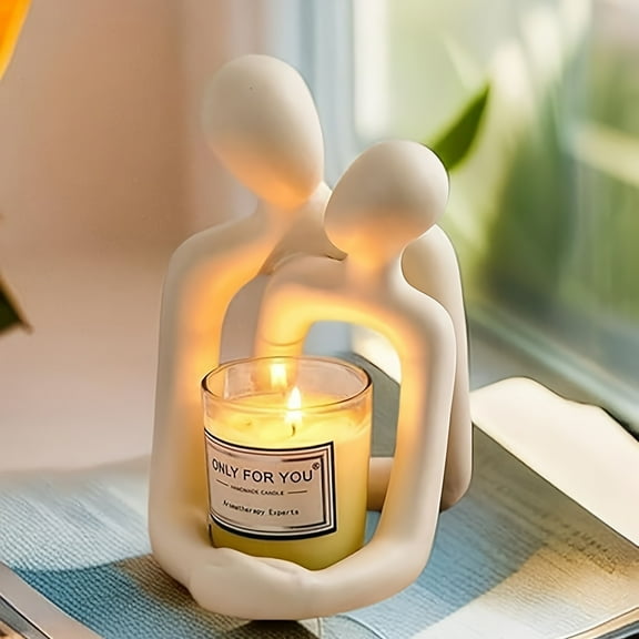 1PCS Abstract Hugging Couple Statue - Artistic Candle Holder & Desk Decor, Modern Figurine Lamp for Home, Office, or Gift, Romantic Reading Decor, Minimalist Decorative Sculpture for Living Room,