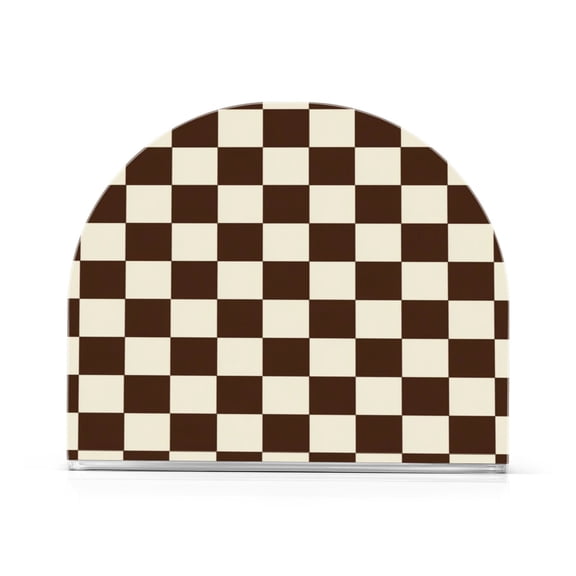 1PCS Acrylic Napkin Holder Holds 50-60 Napkins for Tables Kitchen Decorative Paper Tissue Organization Brown and Cream Checkered