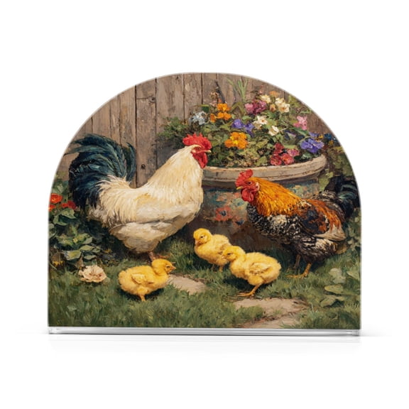 1PCS Acrylic Napkin Holder Holds 50-60 Napkins for Tables Kitchen Decorative Paper Tissue Organization Chicken Scene in The Garden