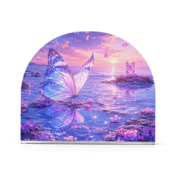 1PCS Acrylic Napkin Holder Holds 50-60 Napkins for Tables Kitchen Decorative Paper Tissue Organization Dreamlike Seaside Scene