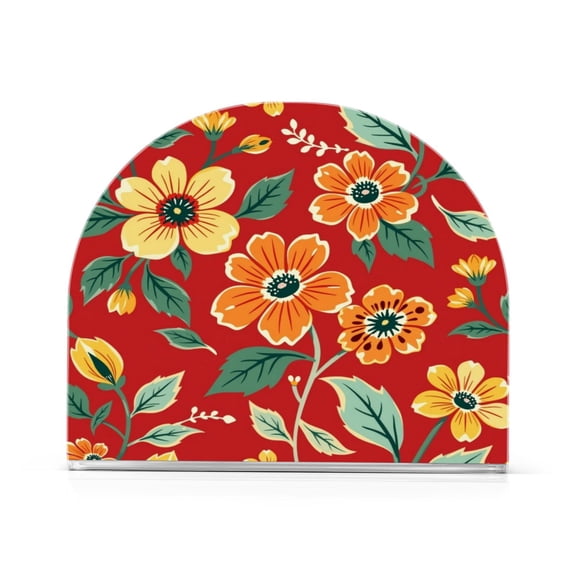 1PCS Acrylic Napkin Holder Holds 50-60 Napkins for Tables Kitchen Decorative Paper Tissue Organization Orange Floral Pattern Decoration