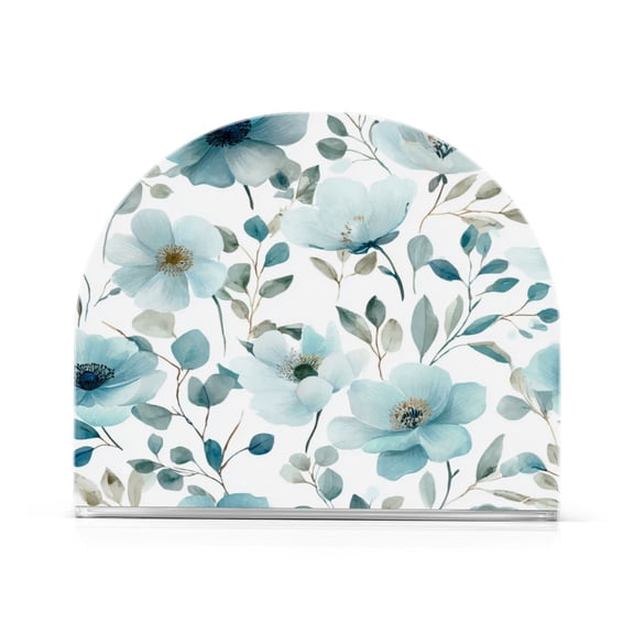 1PCS Acrylic Napkin Holder Holds 50-60 Napkins for Tables Kitchen Decorative Paper Tissue Organization Pastel Blue Flowers Pattern
