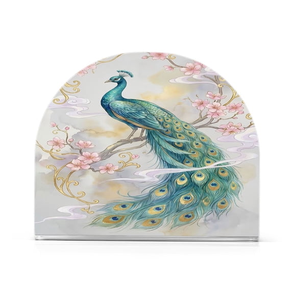 1PCS Acrylic Napkin Holder Holds 50-60 Napkins for Tables Kitchen Decorative Paper Tissue Organization Peacocks and Cherry Blossoms