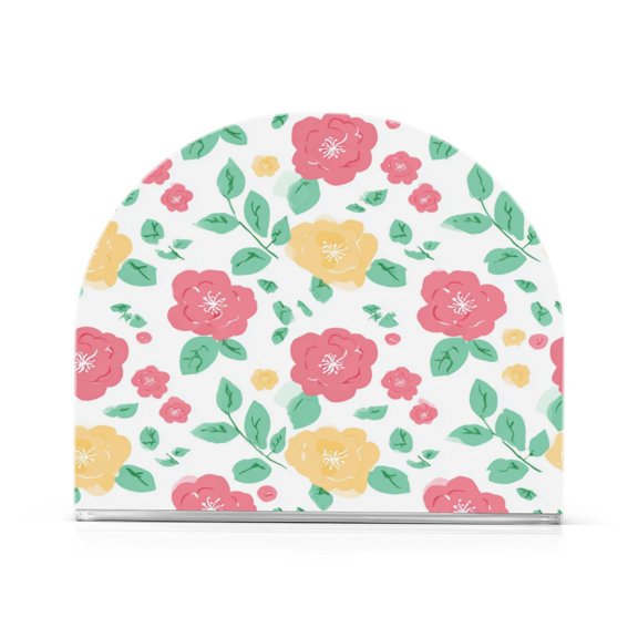 1PCS Acrylic Napkin Holder Holds 50-60 Napkins for Tables Kitchen Decorative Paper Tissue Organization Pink and Yellow Roses