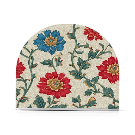 1PCS Acrylic Napkin Holder Holds 50-60 Napkins for Tables Kitchen Decorative Paper Tissue Organization Red Floral and Plant Pattern