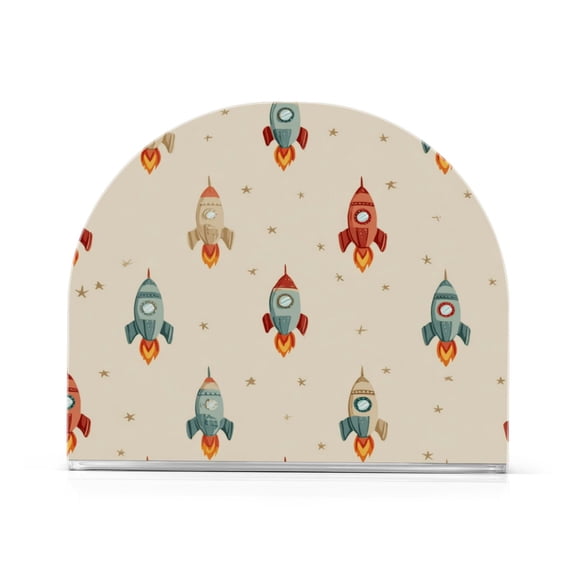 1PCS Acrylic Napkin Holder Holds 50-60 Napkins for Tables Kitchen Decorative Paper Tissue Organization Rocket with Flames Pattern