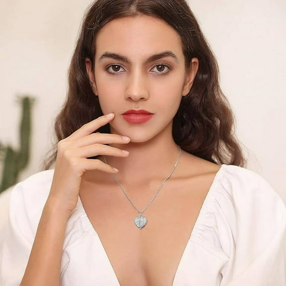 1PCS Angel Wings Necklace, Dainty Cute Small Heart Locket Pendant, Sterling Silver Heart Locket Necklace Personalized Memorial Jewelry Gifts for Mom, Love Statement Jewelry Gift for Wife(Gold)
