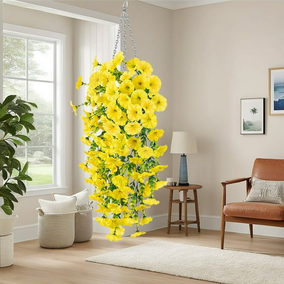 1PCS Artificial Hanging Flowers for Outdoors, Violet Ivy Flowers Fake Hanging Flowers for Decoration, Artificial Flowers Wall for Home Wedding Garden Indoor Outdoor Decor 75cm Yellow