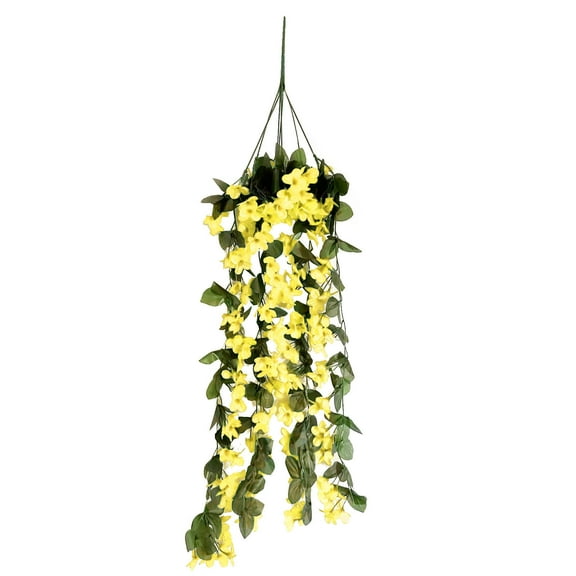 1PCS Artificial Hanging Flowers, UV Resistant Fake Plastic Faux Hanging Plants Morning Glory Vines for Indoor Outdoor Garden Porch Eave Wedding Wall Décor(Yellow)