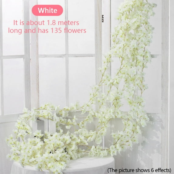 1PCS Artificial Sakura Flowers Vine For Wedding Party Silk Christmas Decor Wall Hanging Garland Plants 135/144/256 Flowers