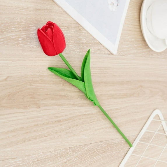 1PCS Artificial Tulips Pu Flower Bouquet Bridal Wedding Festival Decor Bouquet Real Touch Silk Flowers Valentine'S Day Anniversary Gift, Red, 1Pack