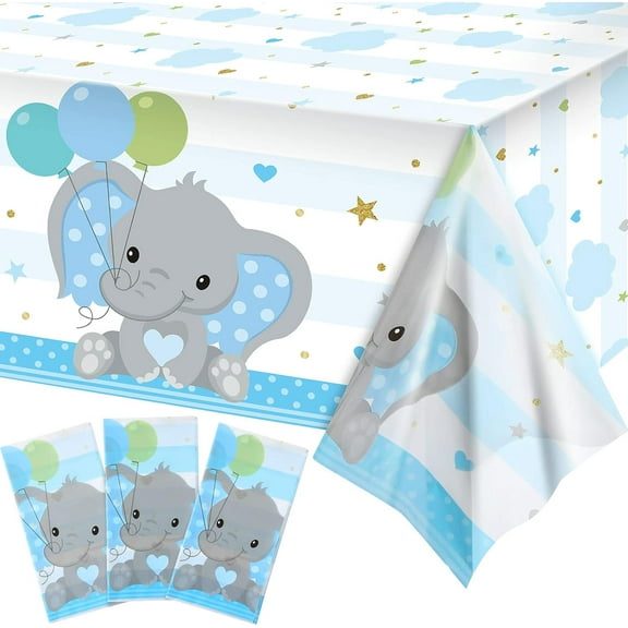 BTEPSGA 1PCS Baby Shower Table Cover Decorations Elephant Tablecloth Table Cover Plastic Rectangle Table Decors for Baby Boy Girl Gender Reveal Party Supplies, 54 x 108 Inches