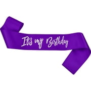 1PCS Its My Birthday Sash, Purple Satin Sash with Silver Glitter Lettering for Women & Girls Birthday Party, Birthday Decorations, Photo Booth Props, Party Favors