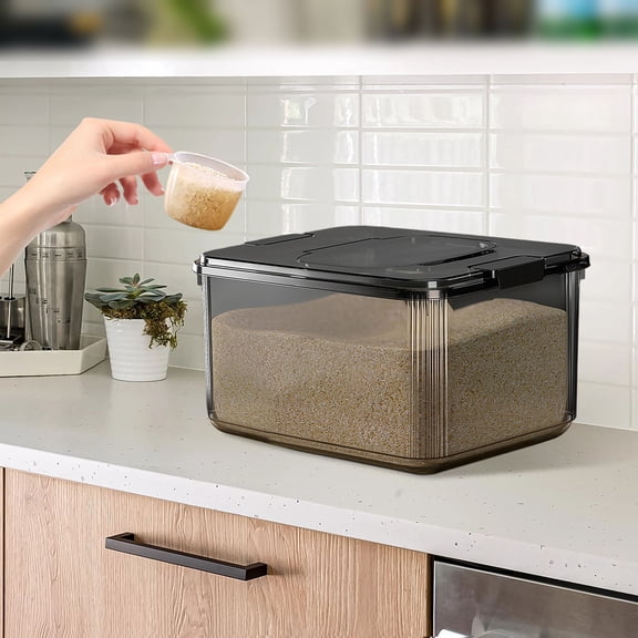 1PCS Black Large Dry Food Storage Box, 10.6 Inch Airtight Container with Seal, Kitchen Pantry Organizer Bin, Bulk Cereal Grain Rice Bucket for Modern Home Storage