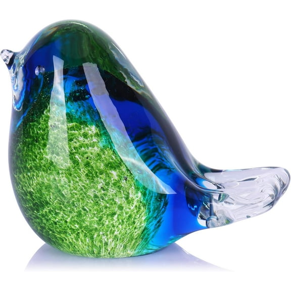 1PCS Blue-Green Bird Glass Figurines Crystal Birds, Animal Figurines, Blown Glass Art Decor, Home Entryway Decor