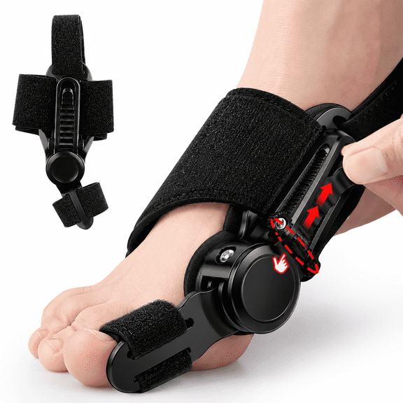 1PCS Bunion Corrector with Knob, 180 Big Toe Straightener and Toe Separator, Adjustable Hallux Valgus Corrector Toe Alignment Corrector with Silicone Pad and Heel Strap for Day and Night Use