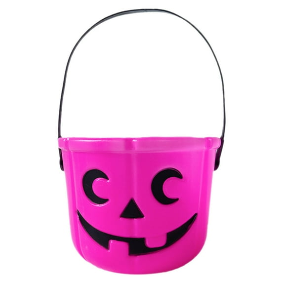 1PC Halloween Trick or Treat Pumpkin Bucket,Plastic Candy Bucket for Trick or Treating,Jack O Lantern Basket and Pails with Handle for Man and Woman,Halloween Party Favor Supplies(Pink)