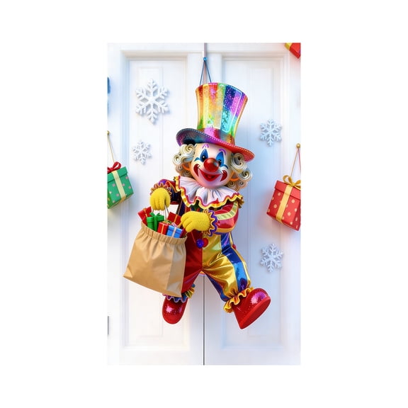 1PCS Carnival & Christmas Door Covers for Front Door, Happy Mardi Gras Door Banner for Wall Decor, 2D Carnival Clown Garage Buddy Door Cover, Party Banners and Signs for Home Holiday Xmas Decor