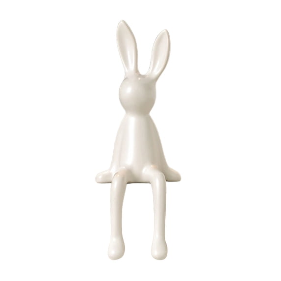 1PCS Ceramic Rabbit Figurine Rabbit Statue Shelf Sitter Decor, Long-Eared Sitting Bunnies Sculpture for Home Bookshelf Mantel Elegant Art Decor for Birthday Gift