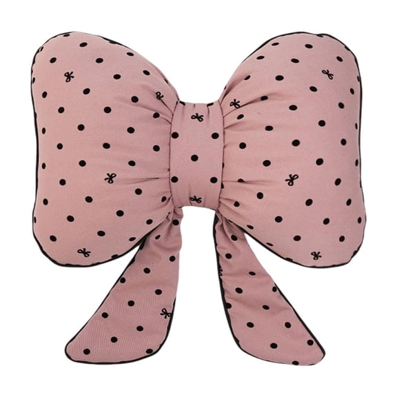 1PCS Chic Car Headrests with Bow-Shaped Cotton Linen Bowknot Neck Pillows for Cozy Road Trip & Cute Interior Decoration,13.78×11.02×1.58 Inch Polka(Pink)