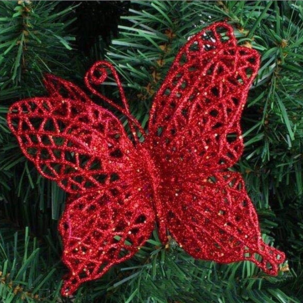 1PCS Christmas Butterfly Christmas Tree Ornament Gold Dust Glitter DIY