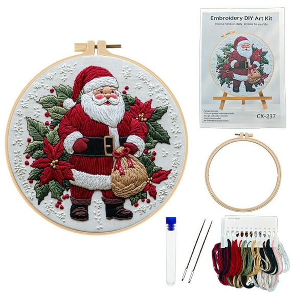 1PCS Christmas Embroidery Kits for Adults and Beginners, Cross Stitch with (Snowman, Santa Claus, Jingle Bell Patterns) Includes Needles, Threads, Tools