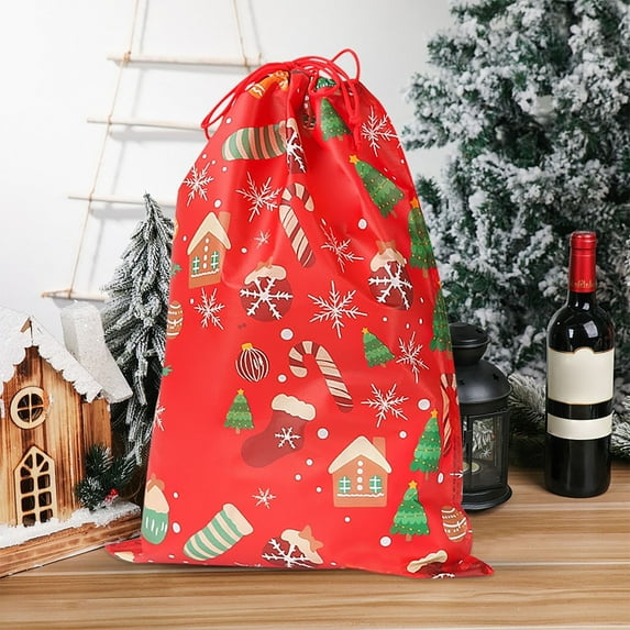 1PCS Christmas Gift Bags Assorted Sizes Bulk, Holiday Gift Bags with Tags, Large Medium Small Xmas Gifts Bag, Fabric Christmas Wrapping Bags Drawstring Gifts Bag for Presents Party Favors Sack