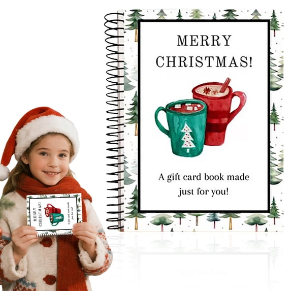 1PCS Christmas Gift Card Book, Spiral-Bound Merry Christmas Gift Card Booklet, DIY Holiday Greeting Gift Card Holder Book for College Students, Family & Friends