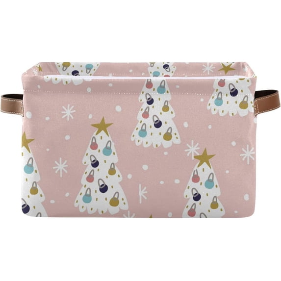 1PCS Christmas Tree Pink Large Collapsible Storage Bins,Canvas Fabric Foldable Storage Bins with Handles Open Home Storage Bins Boxes Toy Storage Basket Home Decor