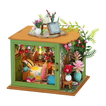 1PCS DIY Miniature Dollhouse Kit Wooden Dolls With LED Creative Room Mini Building Kit For Birthday Gift (Borrowing Kitchen)