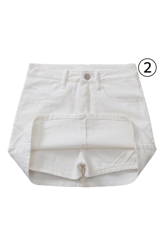 1PCS Denim Skirt Women's Spring High Waist A-Line-White [With Lining]-M