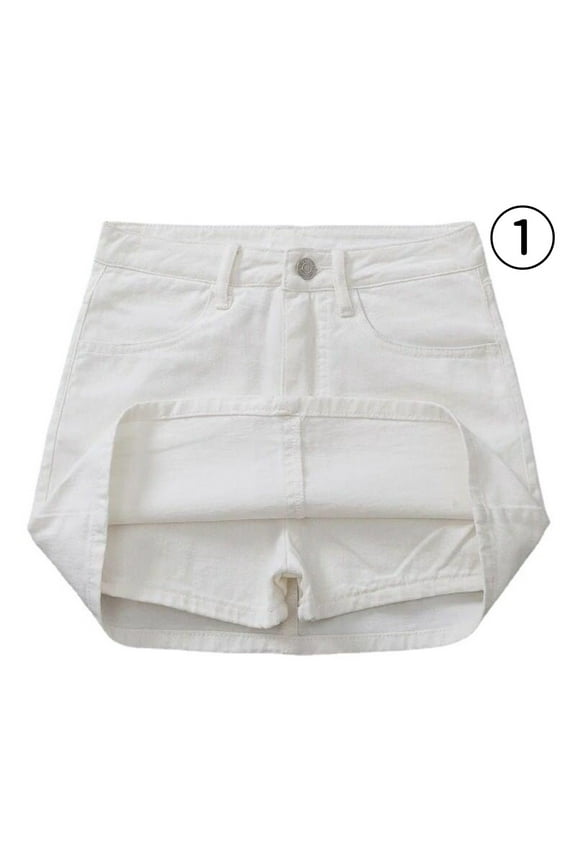 1PCS Denim Skirt Women's Spring High Waist A-Line-White [With Lining]-M