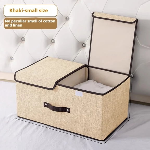 1PCS Double Lattice Fabric Storage Box Foldable Double Lid Home Wardrobe Organizer for Clothes And Plush Toys