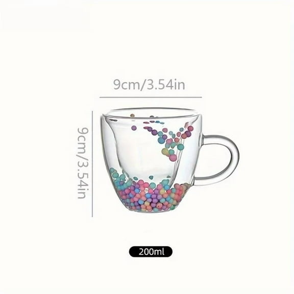 1PCS Double Wall Clear Glass Coffee Mugs Clear Glass Cups with Handle Love Shape Colored Balls For Espresso Coffee