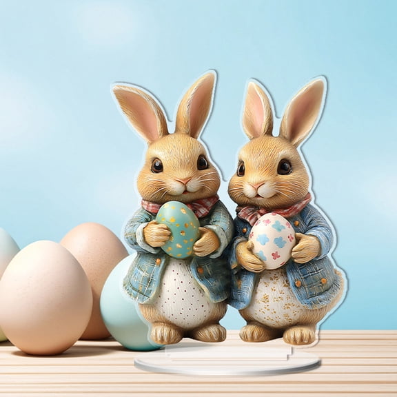 1PCS Easter Rabbit Egg Acrylic Signs Rabbit Desktop Statue Gift for Shelves Table Window Sills Spring Home Decor 2D Tabletop Decoration