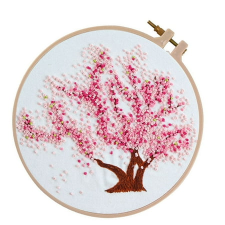 1PCS Embroidery Kit Hoop DIY Flowers Plants Pattern Bastidor Para Bordar Stitch Punch Kit Borduurpakket Kruissteek Wisteria tree 2