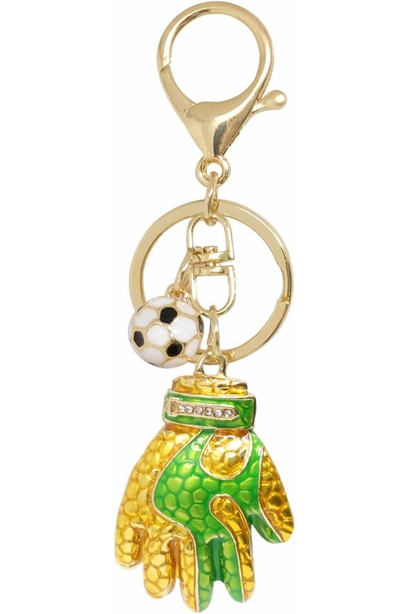 1PCS Enamel Alloy Sports Keychain Soccer Gloves and Ball Key Ring Keyfob in A Box for Bag Purse Wallet Cellphone or Car Pendant
