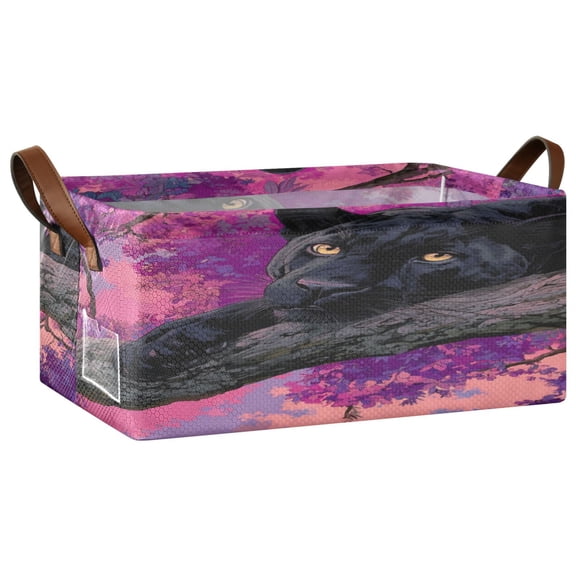 1PCS Fabric Storage Baskets with Iron Frame Foldable Storage Bins with Handles for Shelves Black Panther Pattern S