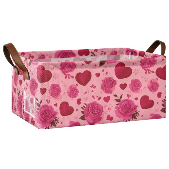 1PCS Fabric Storage Baskets with Iron Frame Foldable Storage Bins with Handles for Shelves Stripes with Cherry Pattern S