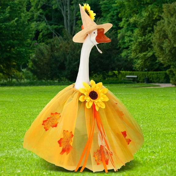 1PCS Fall Porch Goose Outfit 23 Inch Autumn Maple Leaves Cement Goose Clothes Costume Set for Thanksgiving Party Yard Lawn Outdoor Garden Patio Decor