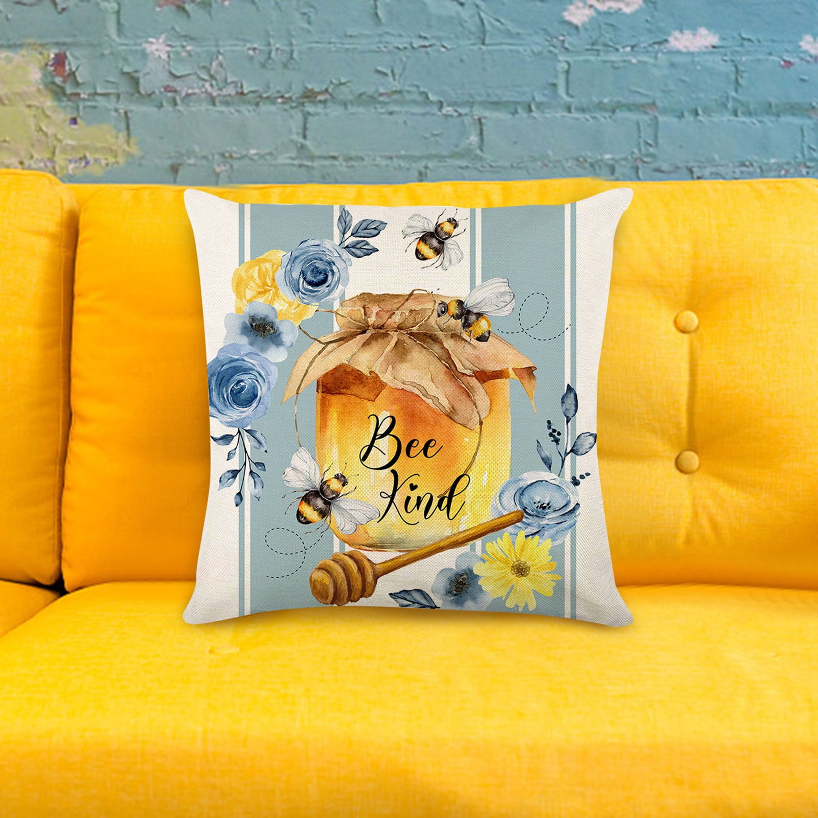 1PCS Farmhouse Pillow Covers 18x18 Hello Spring Flower Grey and White