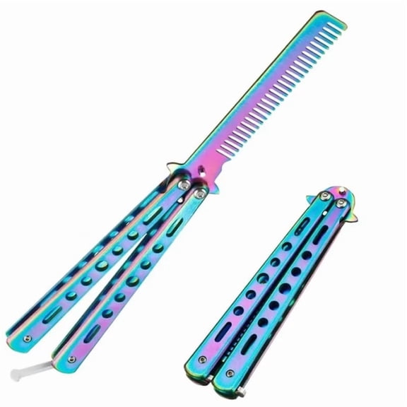 1PCS Foldable Comb Stainless Steel Butterfly Knife Comb Beard Moustache Brushe Salon Hairdressing Styling Tool