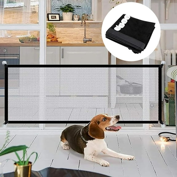 1PCS Foldable Mesh Dog Gate Indoor No Drill Pet Gate Portable Removable Puppy Guard Isolation Fence Pet Screen Door for Doorways, Stairs, Hallways 28.3" x 43.3"with 4 Hooks