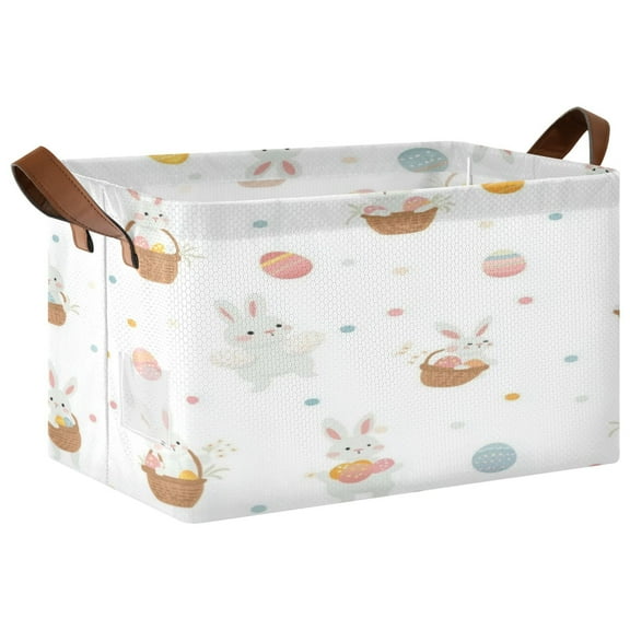 1PCS Foldable Storage Basket with Metal Frame Collapsible Organizer Bin Open Basket Bins for Laundry, Toys, Clothes Small Easter Bunnies