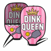 1PCS Funny Pickleball Paddle Cover for Women,  Paddle Me Harder  or  Dink Queen  Neoprene Sleeve Case with Mesh Pocket, Zipper & Wrist Strap, Double-Sided Pink Pickleball Gift for Mom Wife