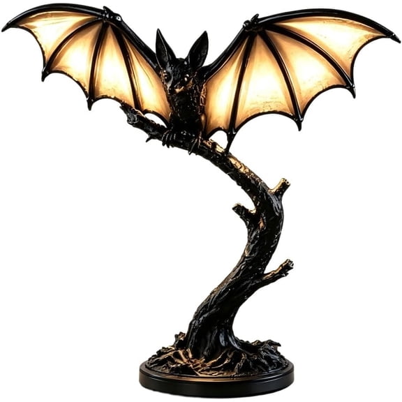 1PCS Glowing Bat Stand on Tree Branch Desk Lamp LED Night Table Lamp, 6'' Gothic Bat Table Light with Warm Gentle Light, Halloween Decorations Indoor for Bedroom Desk Mantle Shelf