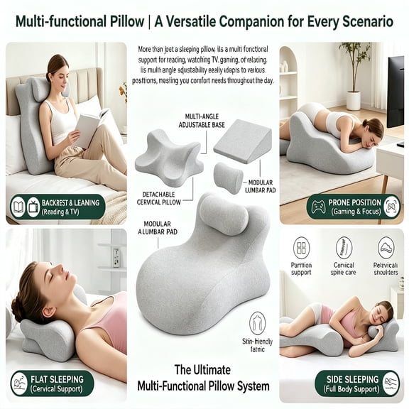 1PCS Gray Ergonomic Couple Support Pillow, 27 Angle Memory Foam Position Wedge Pillow , Multi-Purpose Body Support Cushion for Adults