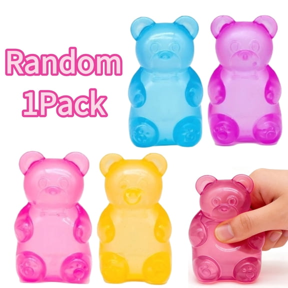1PCS Gummy Bear Stress Toys | Filled Bear Squishy Toys|Gel Ultra Squishies High Density Squeeze Balls | Party Favors Toys Tall 3.15 Inches - Random Color