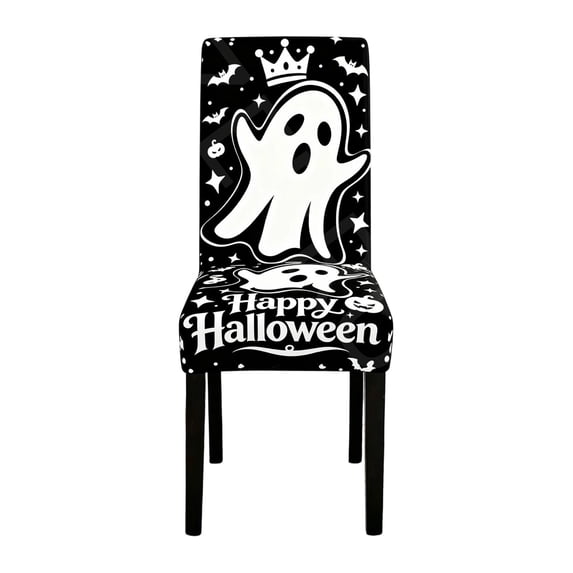 1PCS Halloween Chair Cover, Elastic Stretch Ghost & Jack-o'-lantern Print Chair Protector, Chair Slipcover for Indoor Dinner Table Decor