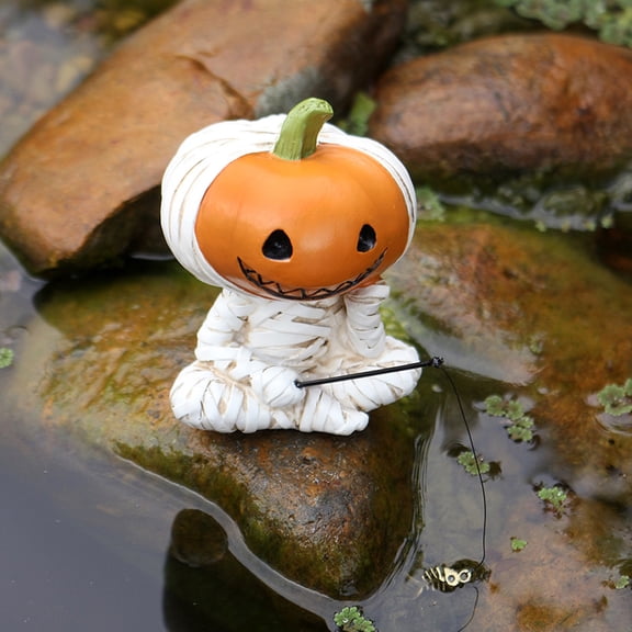 1PCS Halloween Decorations Cute Mummy Pumpkin Figurine, Resin Ghost Statue for Indoor & Outdoor Spooky Decor